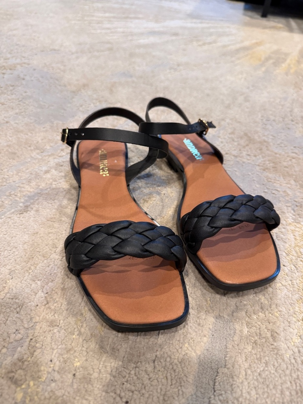 ANDREA Black Braided Strap Ankle-Sling Sandals size 7 NWOT